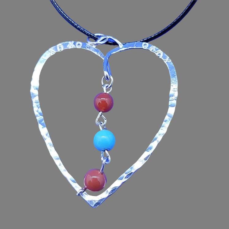 Sterling Silver Hammered Heart Pendants With Gemstones - Interchangeable Chain - South Florida Boho Boutique