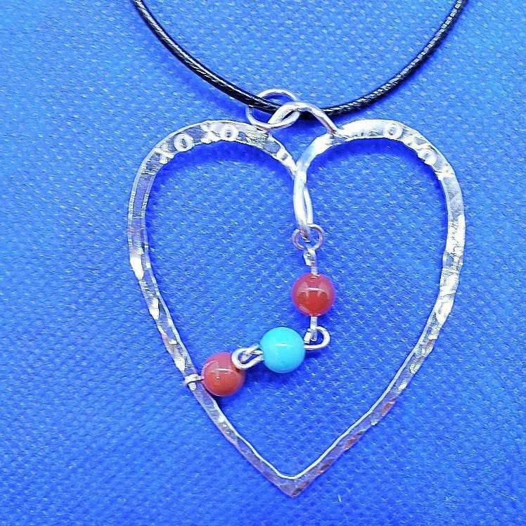 Sterling Silver Hammered Heart Pendants With Gemstones - Interchangeable Chain - South Florida Boho Boutique