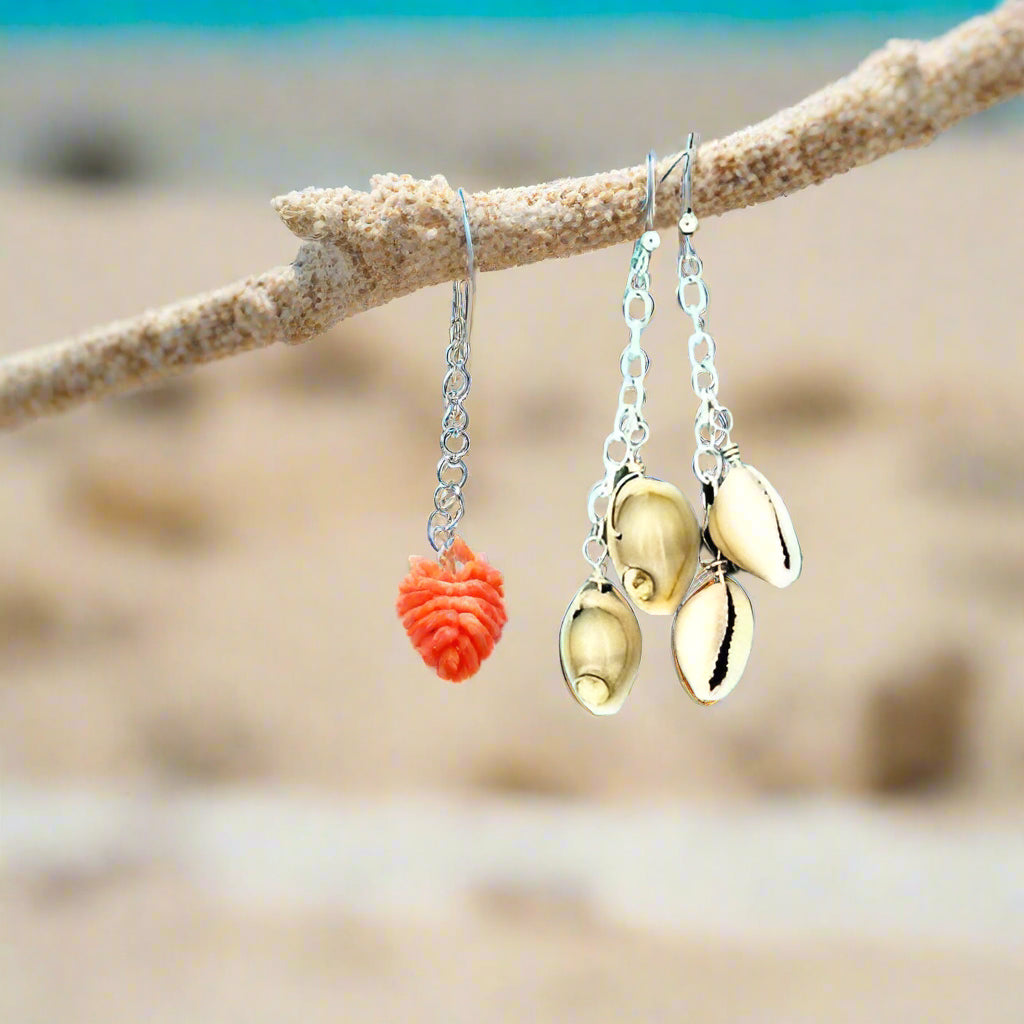 Cowrie Shell Ear Rings With Swarovski Crystals - South Florida Boho Boutique