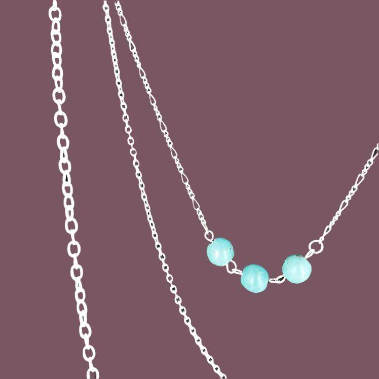 Three Layer Necklace With Turquoise Howlite Beads - South Florida Boho Boutique