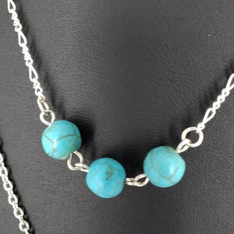 Three Layer Necklace With Turquoise Howlite Beads - South Florida Boho Boutique