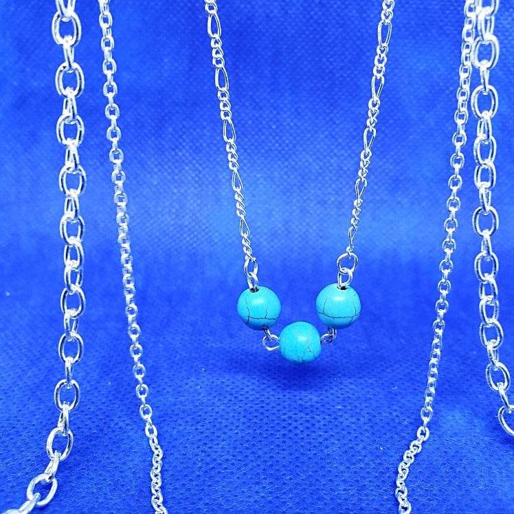 Three Layer Necklace With Turquoise Howlite Beads - South Florida Boho Boutique