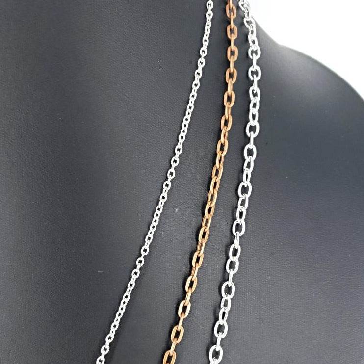 Three Layer Silver-Copper Necklace With Blue And Clear Beads And Anchor Charm - South Florida Boho Boutique