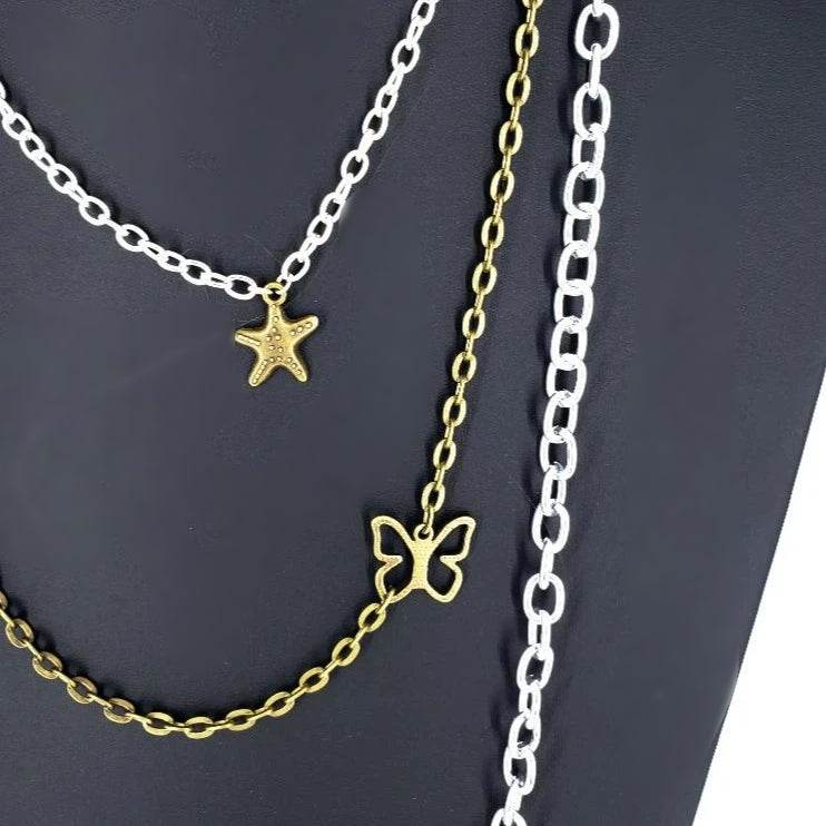 Three Layer Silver-Vintage Necklace With Charms - South Florida Boho Boutique