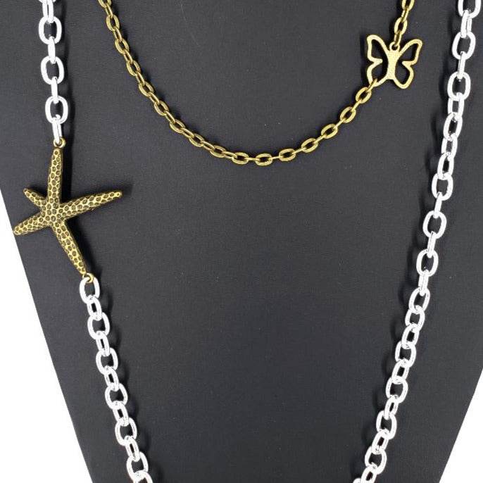 Three Layer Silver-Vintage Necklace With Charms - South Florida Boho Boutique