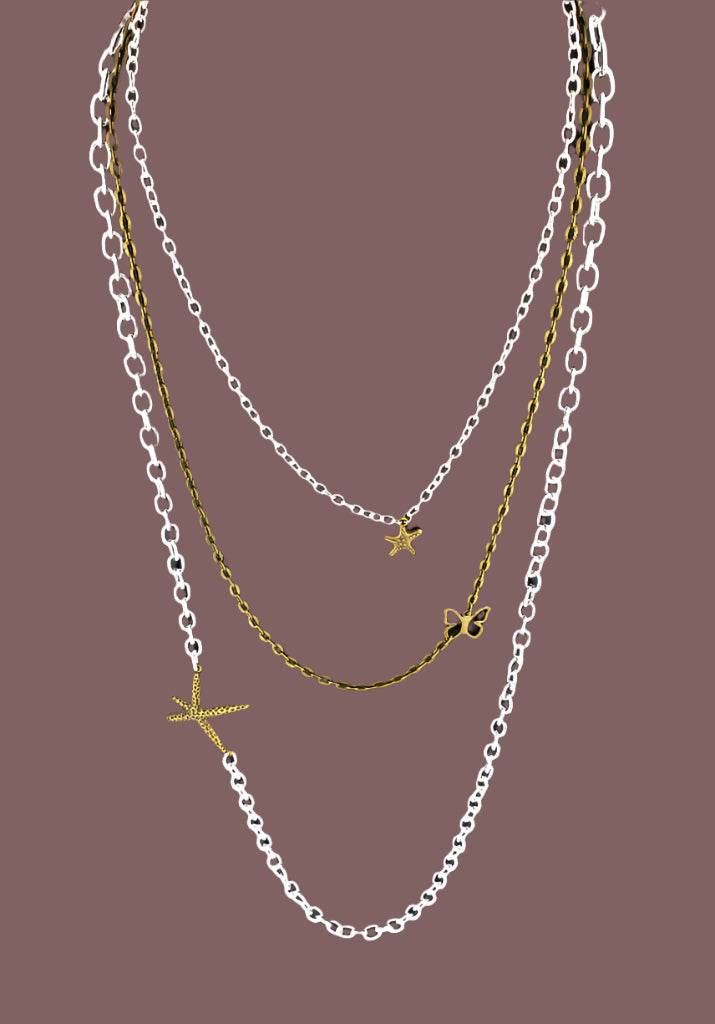 Three Layer Silver-Vintage Necklace With Charms - South Florida Boho Boutique