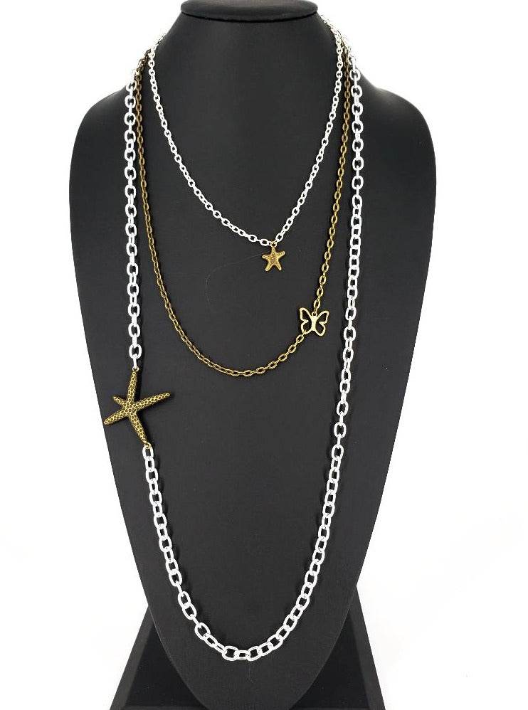 Three Layer Silver-Vintage Necklace With Charms - South Florida Boho Boutique