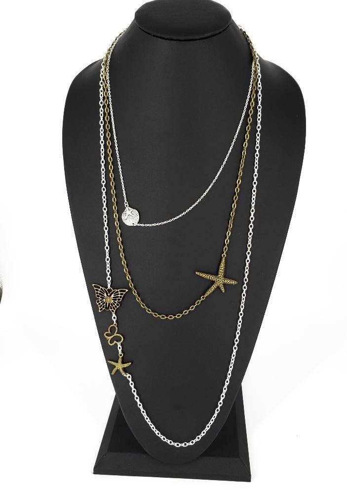 Three Layer Silver-Vintage Necklace With Charms - South Florida Boho Boutique