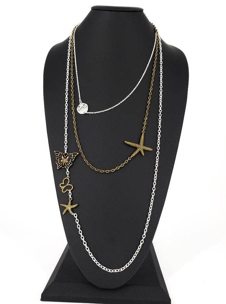 Three Layer Silver-Vintage Necklace With Charms - South Florida Boho Boutique