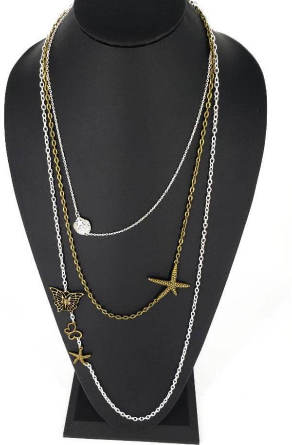 Three Layer Silver-Vintage Necklace With Charms - South Florida Boho Boutique