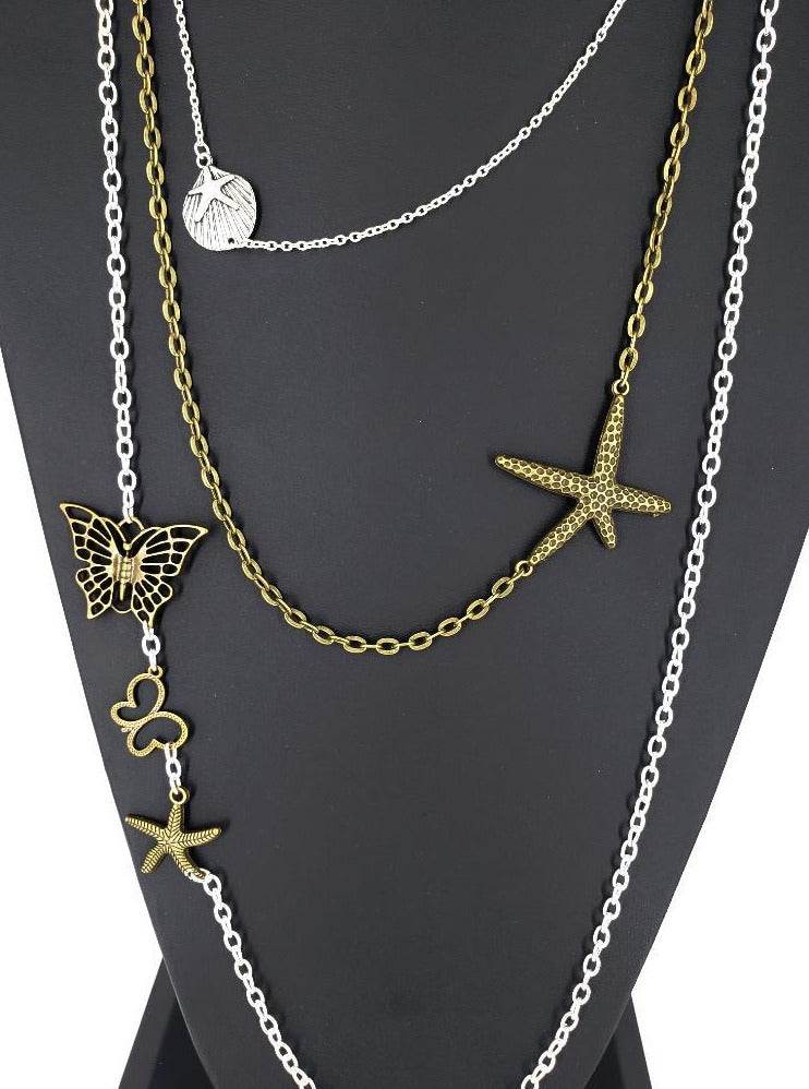 Three Layer Silver-Vintage Necklace With Charms - South Florida Boho Boutique