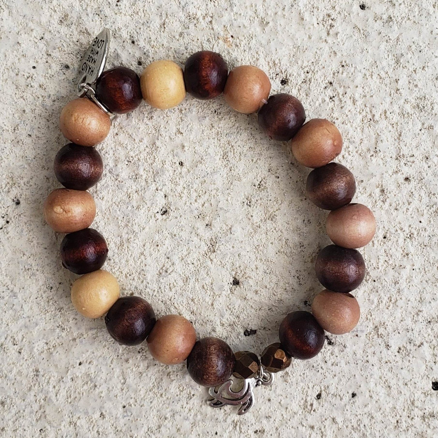 Turtle Charm Natural Wood Bead Stretchband - South Florida Boho Boutique