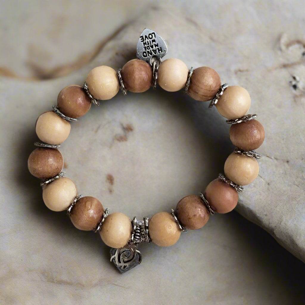 Turtle Charm  Natural Wood Bead Stretchband - South Florida Boho Boutique