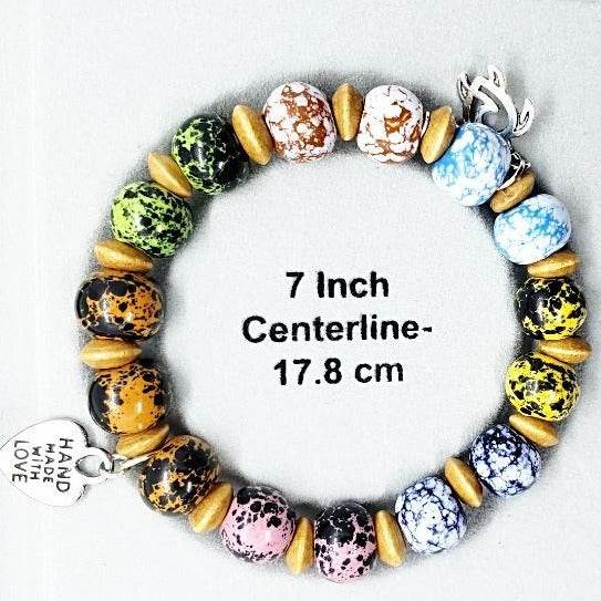 Multi Colored Ceramic Bead Stretchband With Turtle Charm - South Florida Boho Boutique