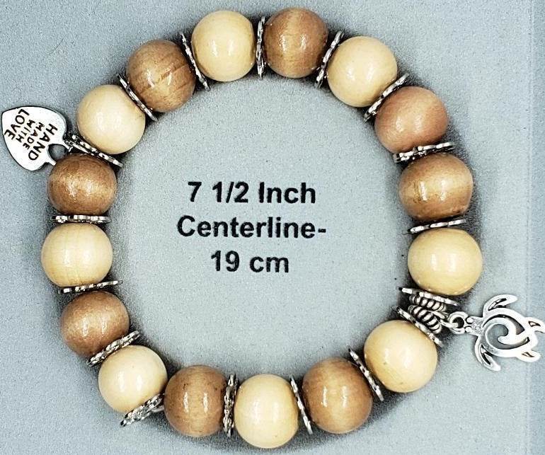 Turtle Charm  Natural Wood Bead Stretchband - South Florida Boho Boutique