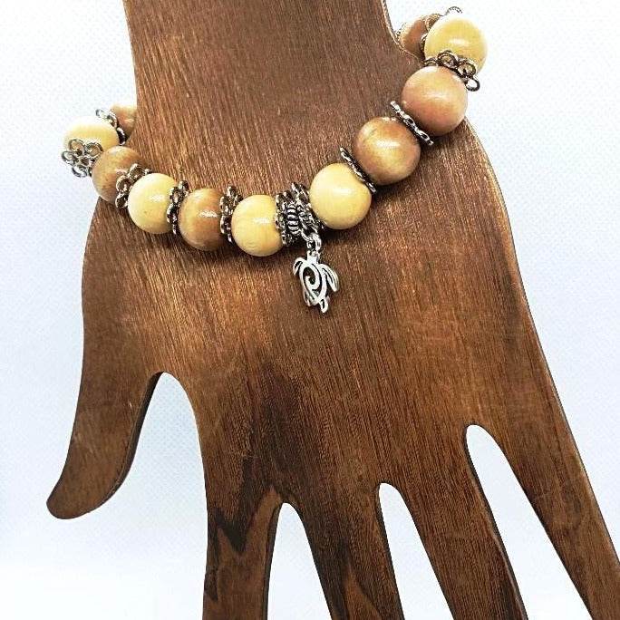 Turtle Charm  Natural Wood Bead Stretchband - South Florida Boho Boutique