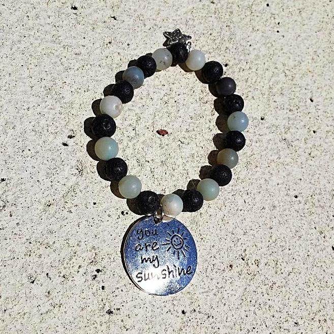Lava Stone Diffuser Stretchband With Amazonite And Sunshine Charm - Handmade - South Florida Boho Boutique