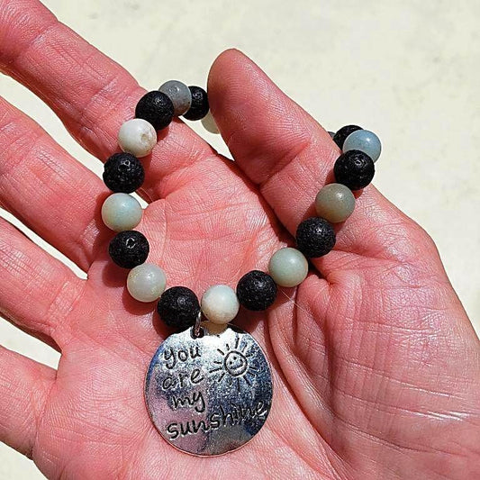 Lava Stone Diffuser Stretchband With Amazonite And Sunshine Charm - Handmade - South Florida Boho Boutique