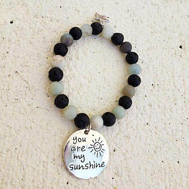 Lava Stone Diffuser Stretchband With Amazonite And Sunshine Charm - Handmade - South Florida Boho Boutique
