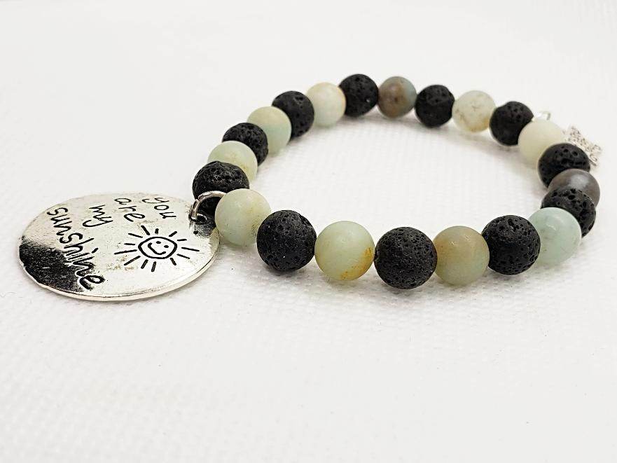 Lava Stone Diffuser Stretchband With Amazonite And Sunshine Charm - Handmade - South Florida Boho Boutique