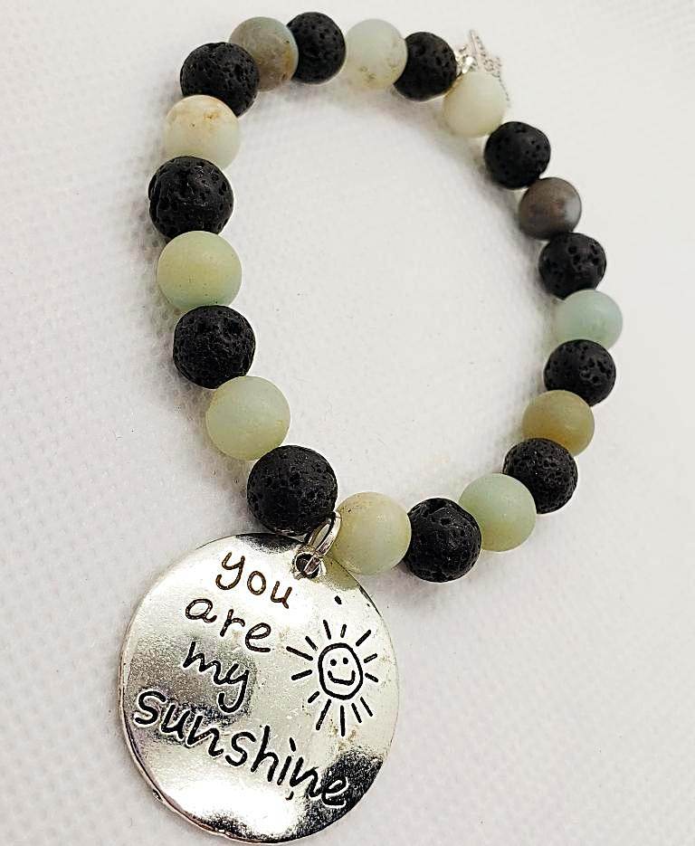 Lava Stone Diffuser Stretchband With Amazonite And Sunshine Charm - Handmade - South Florida Boho Boutique