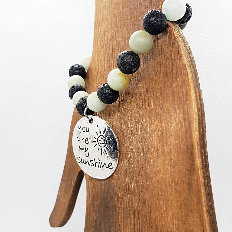 Lava Stone Diffuser Stretchband With Amazonite And Sunshine Charm - Handmade - South Florida Boho Boutique