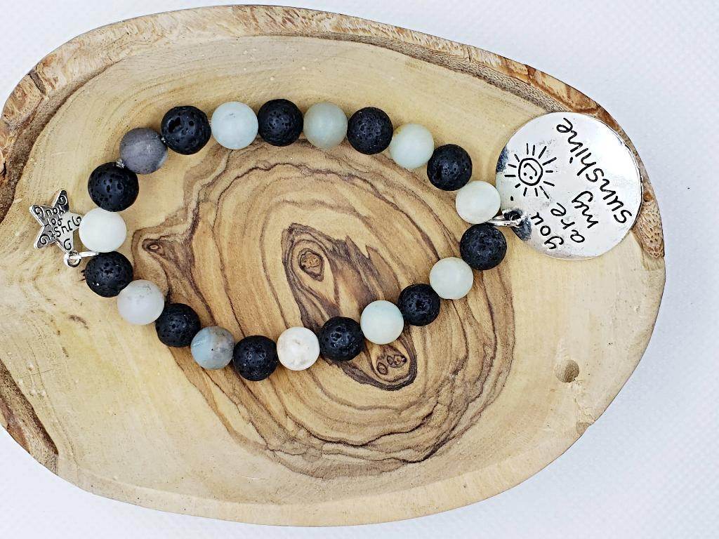 Lava Stone Diffuser Stretchband With Amazonite And Sunshine Charm - Handmade - South Florida Boho Boutique