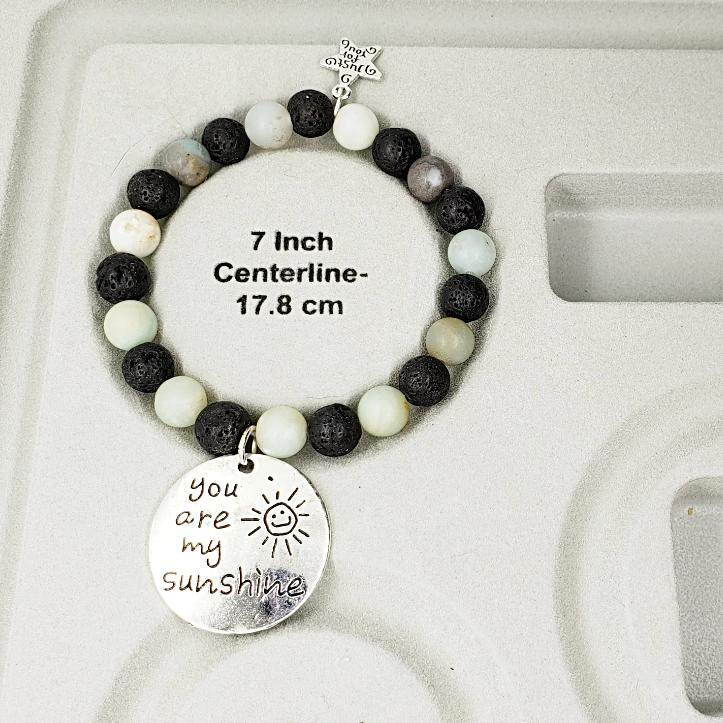 Lava Stone Diffuser Stretchband With Amazonite And Sunshine Charm - Handmade - South Florida Boho Boutique
