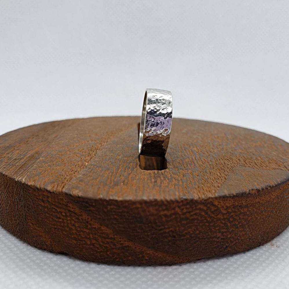 Sterling Silver Ring Wide Band Hammered Style - South Florida Boho Boutique