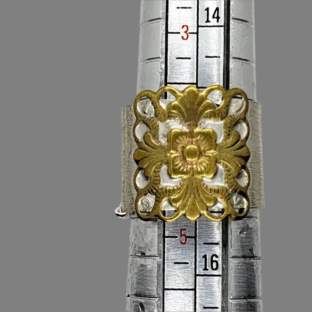 Sterling Silver Ring With Brass Flower Deco - South Florida Boho Boutique