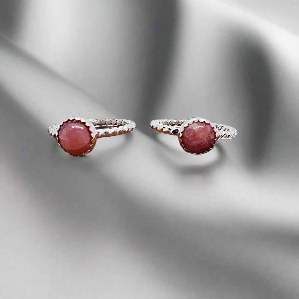 Sterling Silver Twisted Band With Rhodochrosite Cabochon - South Florida Boho Boutique