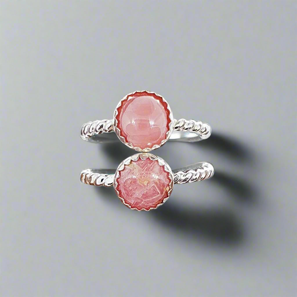 Sterling Silver Twisted Band With Rhodochrosite Cabochon - South Florida Boho Boutique
