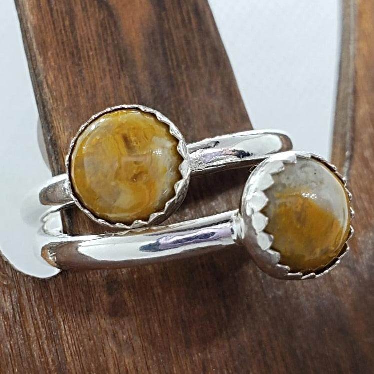 Sterling Silver Smooth Round With Crazy Lace Agate Cabochon - South Florida Boho Boutique
