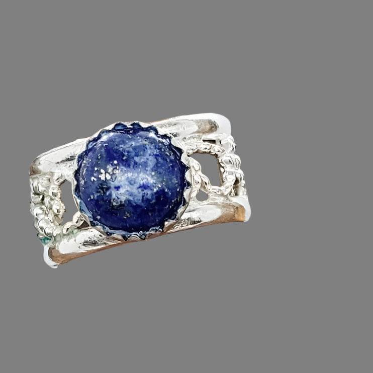 Sterling Silver Wide Band With Lapis Lazuli Cabochon - South Florida Boho Boutique