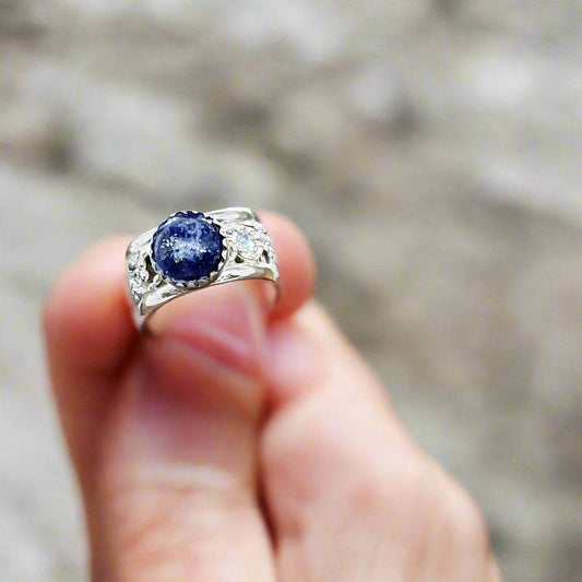 Sterling Silver Wide Band With Lapis Lazuli Cabochon - South Florida Boho Boutique