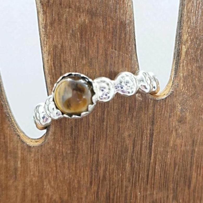 Sterling Silver Daisy Band with Tigers Eye Cabochon - South Florida Boho Boutique
