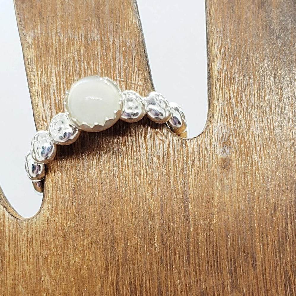 Sterling Silver Daisy Flower Band With Moonstone - South Florida Boho Boutique