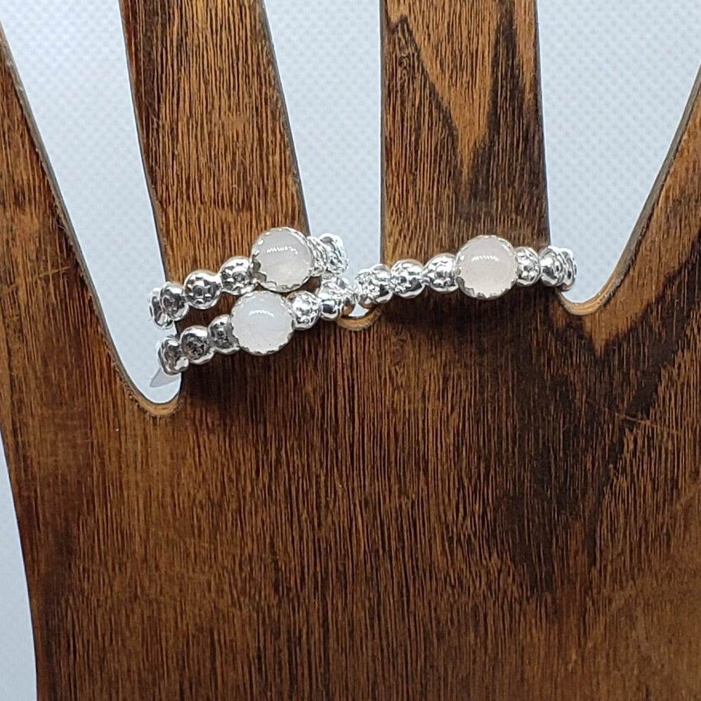 Sterling Silver Daisy Band with Rose Quartz Cabochon - South Florida Boho Boutique