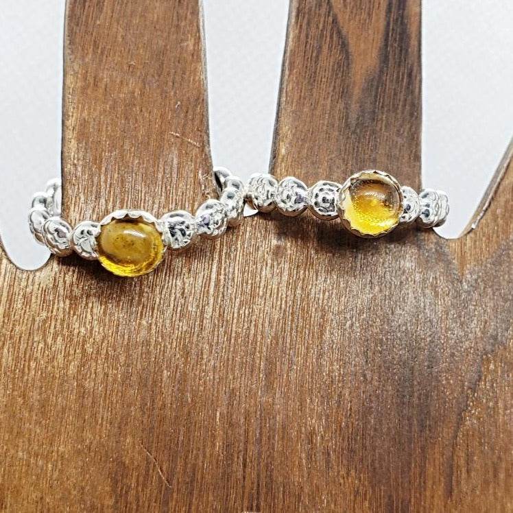 Sterling Silver Daisy Band With Citrine Cabochon Adjustable - South Florida Boho Boutique