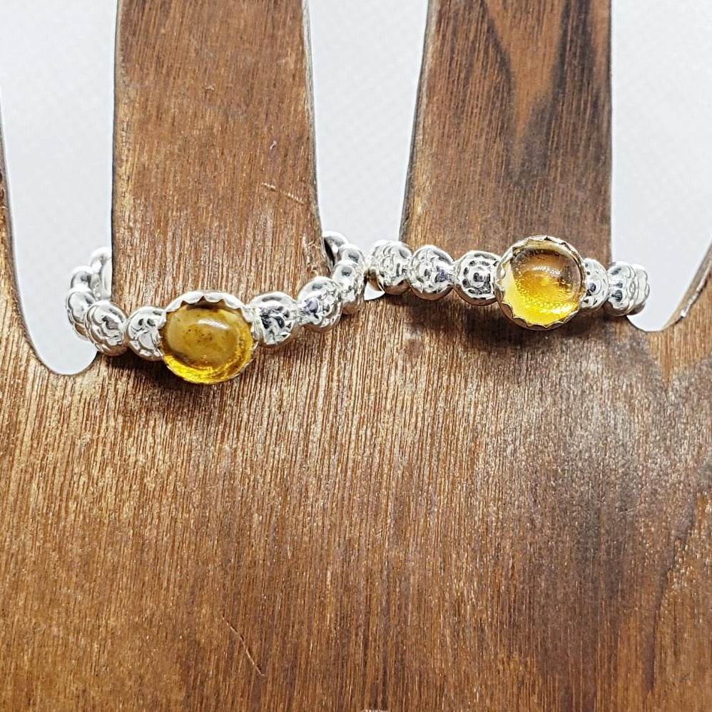Sterling Silver Daisy Band With Citrine Cabochon Adjustable - South Florida Boho Boutique