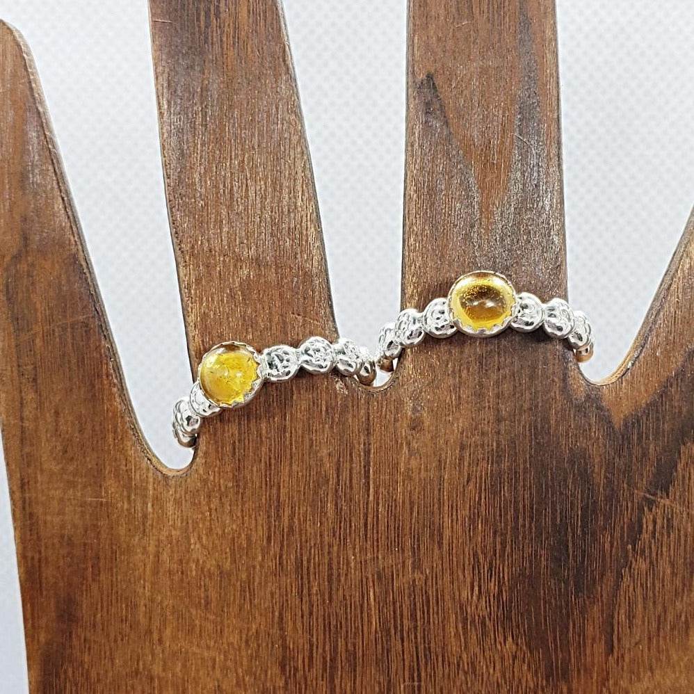 Sterling Silver Daisy Band With Citrine Cabochon Adjustable - South Florida Boho Boutique