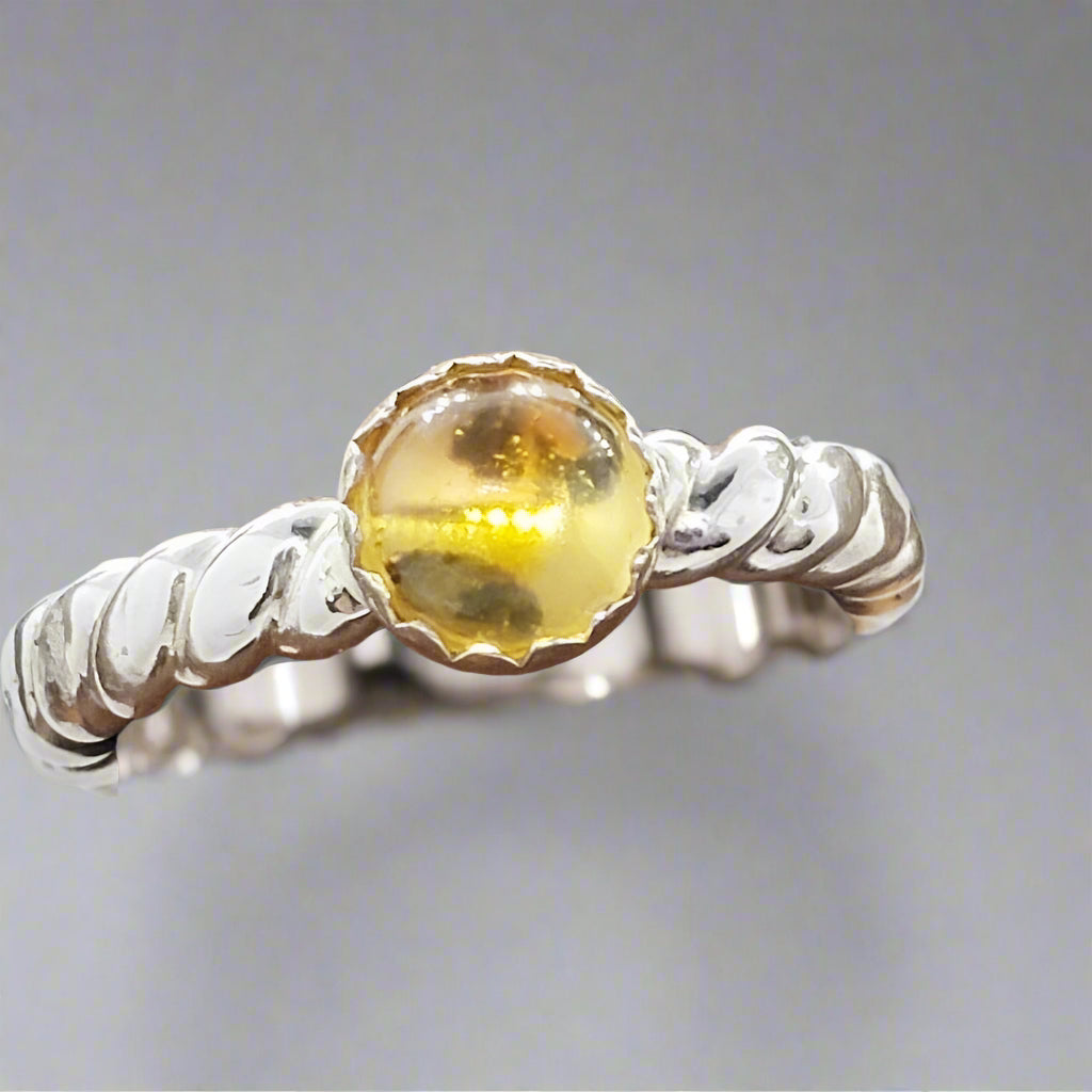 Sterling Silver Twisted Band With Citrine Cabochon Adjustable - South Florida Boho Boutique
