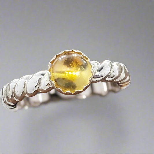 Sterling Silver Twisted Band With Citrine Cabochon Adjustable - South Florida Boho Boutique