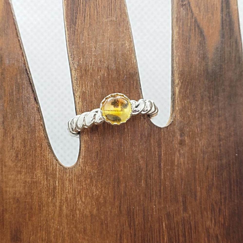 Sterling Silver Twisted Band With Citrine Cabochon Adjustable - South Florida Boho Boutique
