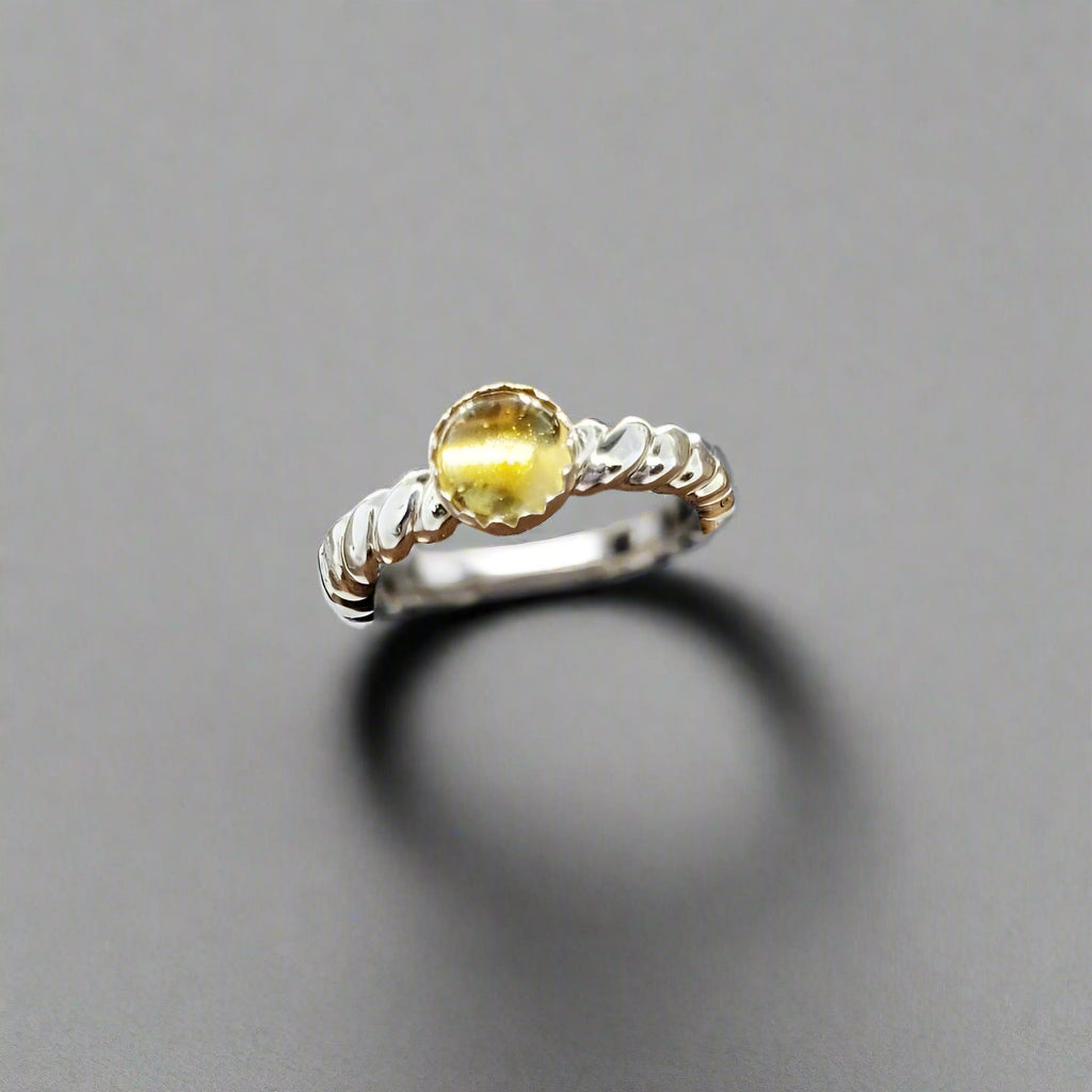 Sterling Silver Twisted Band With Citrine Cabochon Adjustable - South Florida Boho Boutique