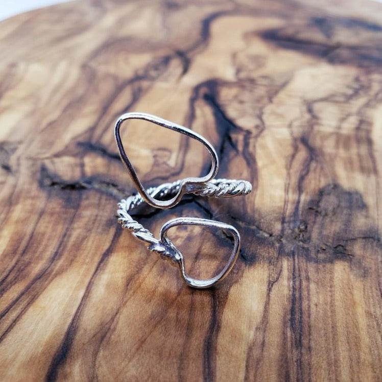 Sterling Silver Heart Bypass Ring - Adjustable - South Florida Boho Boutique