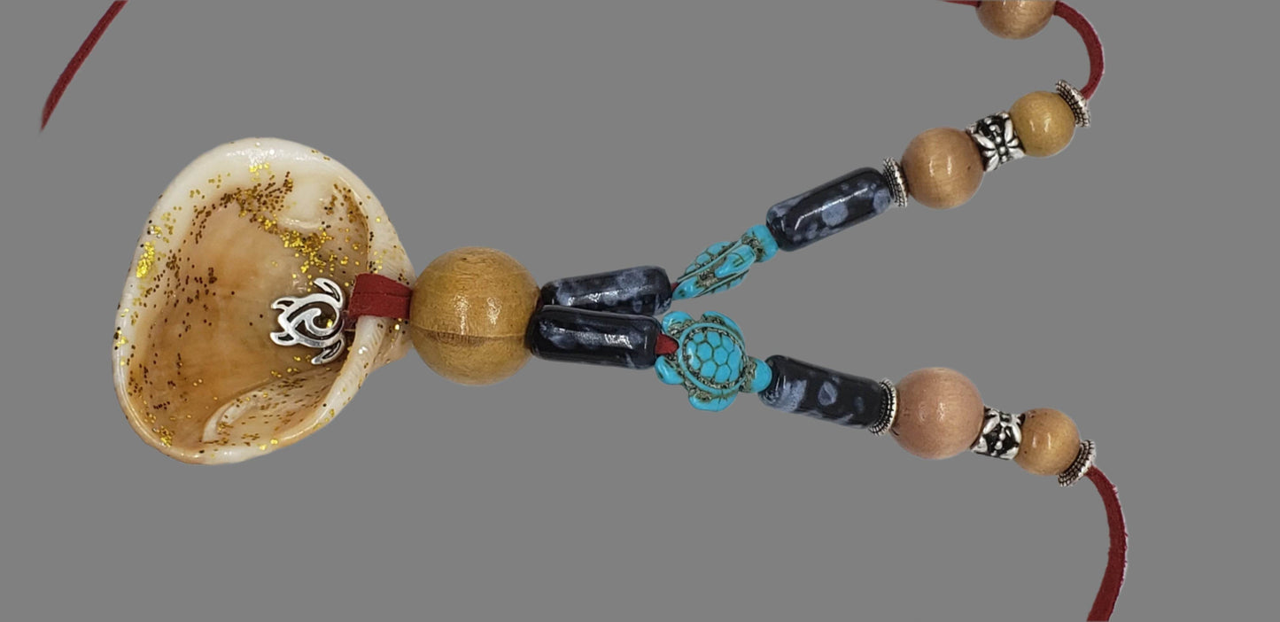Boho Adjustable Long Red Necklace - Lariat - Beach Boho Style - Seashell - Turquoise Turtle Charms - South Florida Boho Boutique