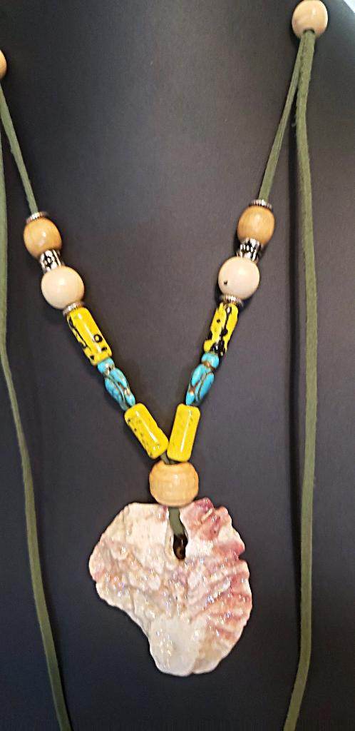 Boho Long Adjustable Green Necklace - Lariat - Beach Boho Style - Seashell - Turquoise Turtle Charms - South Florida Boho Boutique