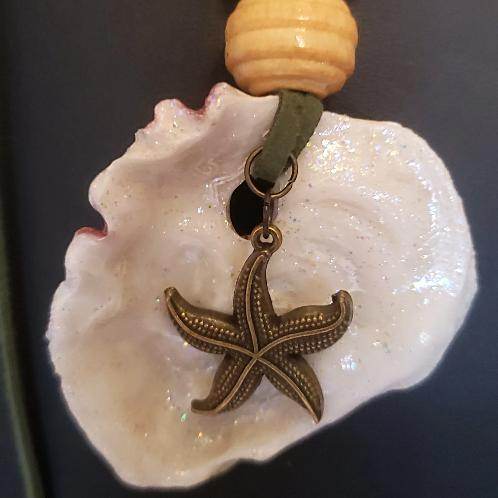 Boho Long Adjustable Green Necklace - Lariat - Beach Boho Style - Seashell - Turquoise Turtle Charms - South Florida Boho Boutique