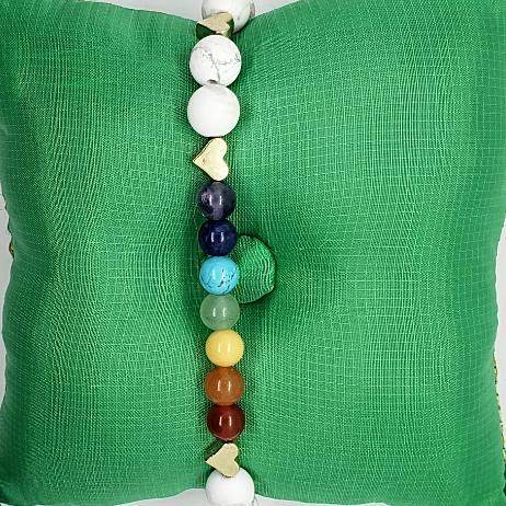 Handmade Beaded Bracelet - Chakra Gemstone White Marbled Howlite - Stretchband - South Florida Boho Boutique